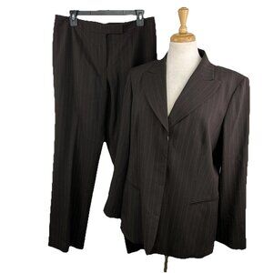 Dana Buchman Suit Set Wool 14P Brown Pin Stripe Blazer and Lined Pants Trousers